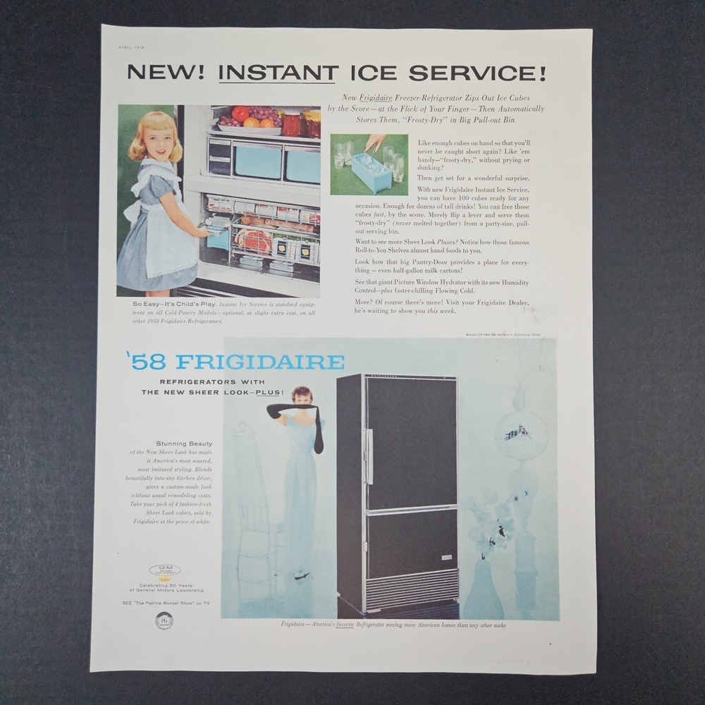 1958 Frigidaire Refrigerator‎ Freezer Vintage Print Ad CP-144-58 Charcoal Gray